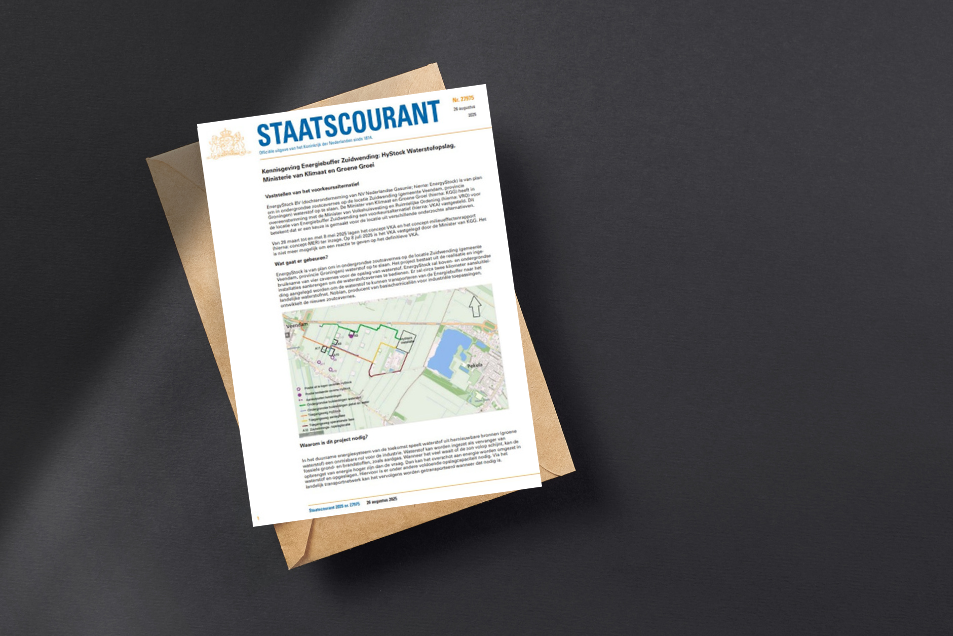 HyStock-project: Ministerie stelt Voorkeursalternatief vast en publiceert reactienota